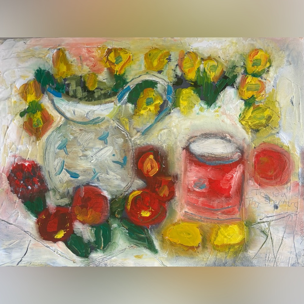 Abstract Still Life Canvas Art - Red, Yellow, Green